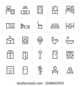 Mini Icon set – Furniture icon vector illustration outline stroke on white background