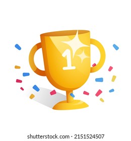 Mini illustration with a cup and confetti describing the victory. Ideal for developing websites, menus, business cards, banners, posters, covers, flyers.