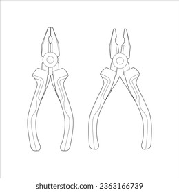 Mini Long Combination Plier. Hand tools on white background. Line vector illustration.