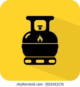 Mini LP Gas Cylinder. Small Propane Container Sign. Portable Cooking Stove Fuel Can. Industrial Liquid Petroleum Product. Flammable Butane Tank. Black And Yellow Color Vector Illustration. App Icon.