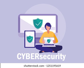 mini man with set devices electronics and shields