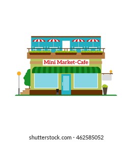 Mini Market Cafe flat style icon isolated on white. Vector illustration