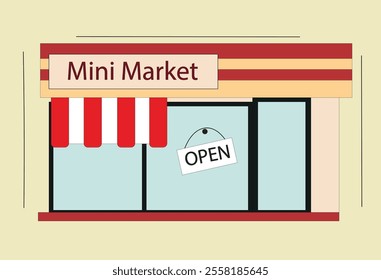 mini market icon.Mini market shop booth facade building 