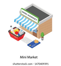 Mini market isometric icon vector 