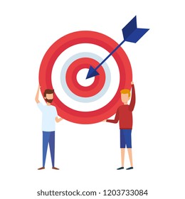 mini men lifting target with arrow