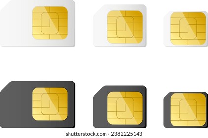 Mini, micro, nano sim cards in black and white color. Vector illustration. EPS 10.