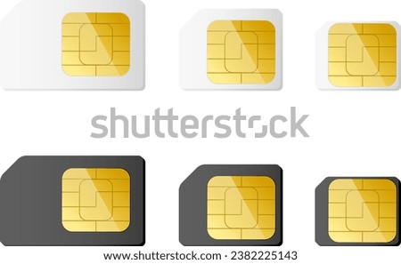 Mini, micro, nano sim cards in black and white color. Vector illustration. EPS 10.