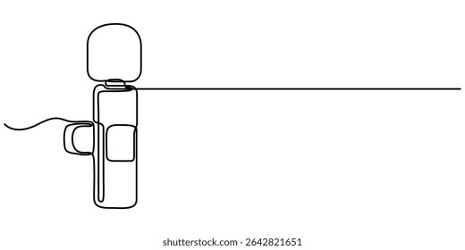 Mini Microphone continuous one line drawing, Wireless lavalier microphone one line draw, Woman using a lapel microphone, Wireless Lavalier Lapel Microphone continuous one line drawing.