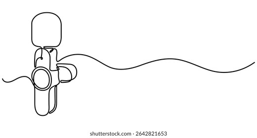 Mini Microphone continuous one line drawing, Wireless lavalier microphone one line draw, Woman using a lapel microphone, Wireless Lavalier Lapel Microphone continuous one line drawing.