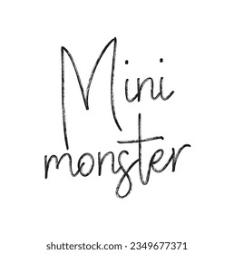 Mini monster- Halloween party hand drawn lettering phrase, isolated on the white. Fun brush ink inscription for photo overlays, typography greeting card or t-shirt print, flyer, poster design