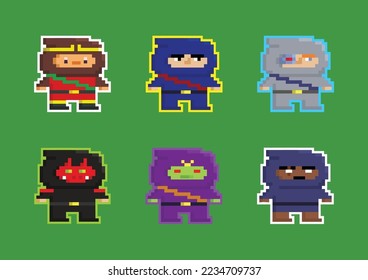 Mini Ninja Pixel Art Cartoon Vector