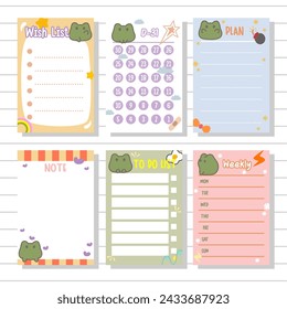 mini note, planner, memo, weekly and writing pad design collection set
