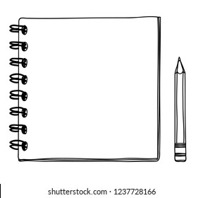 Mini cuaderno dibujado a mano y lápiz Vector línea ilustración de arte