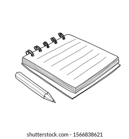 mini notebook and yellow pencil hand drawn line art cute vector illustration