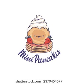 Mini pancakes, cute characters, vector hand drawn illustration