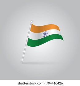 Mini paper flag India. Isolated Indian flag pointer on white background. With shadow below