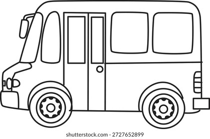 Mini arte de línea de autobús de pasajeros perfecto para temas escolares, invitaciones de fiesta y proyectos de ilustración digital para niños.