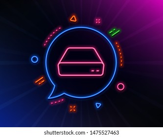 Mini pc line icon. Neon laser lights. Small computer device sign. Glow laser speech bubble. Neon lights chat bubble. Banner badge with mini pc icon. Vector