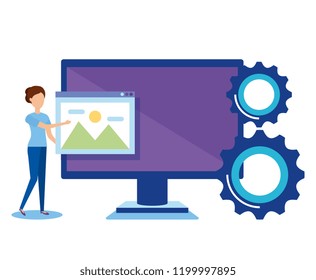 mini people with computer