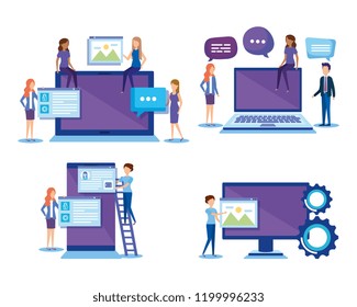mini people with electronic devices