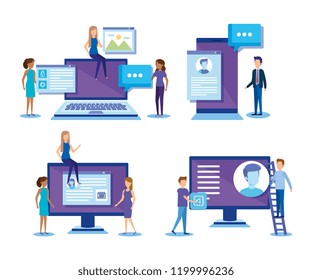 mini people with electronic devices