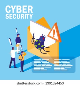 mini people with envelope infected and cyber security