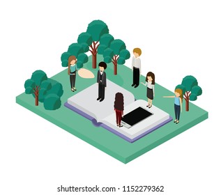 mini people with forest scene and smartphone