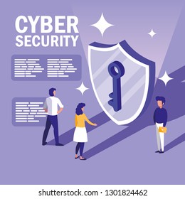 mini people with shield and cyber security