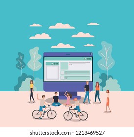 mini people working in computer desktop