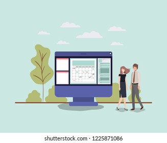 mini people working in computer desktop