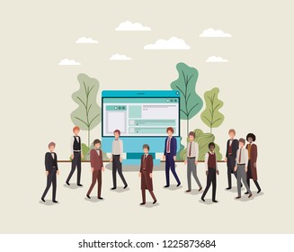 mini people working in computer desktop