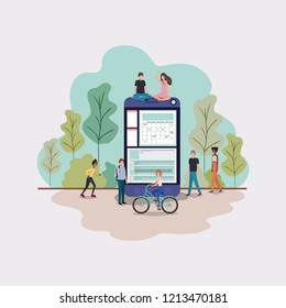 mini people working in smartphone