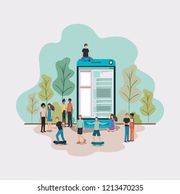 mini people working in smartphone