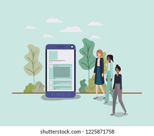 mini people working in smartphone