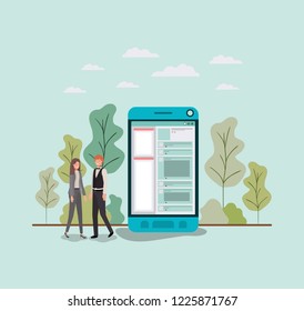 mini people working in smartphone