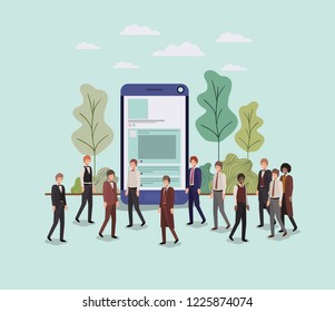 mini people working in smartphone