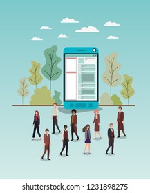 mini people working in smartphone
