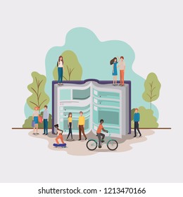 mini people working in text book