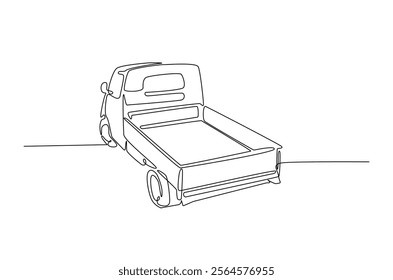 Mini pick-up truck in continuous one line drawing. Single line draw of light truck illustration. Editable vector.  