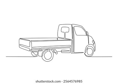 Mini pick-up truck in continuous one line drawing. Single line draw of light truck illustration. Editable vector.  