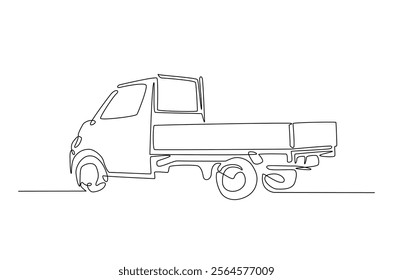 Mini pick-up truck in continuous one line drawing. Single line draw of light truck illustration. Editable vector.  