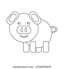 Mini Pig illustration. Vector art with a small pink pig. Simple art on a white background. 