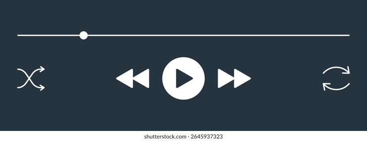 Mini Player interface icon. Audio Video play signs. Media screen template. Music bar design symbols. Playlist UI display. Blue color. Dark theme. Editable stroke