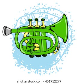 mini pocket trumpet isolated on a green spot