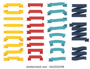 Mini popular set of different color ribbons on white background. Four pillars. Vector Illustration.