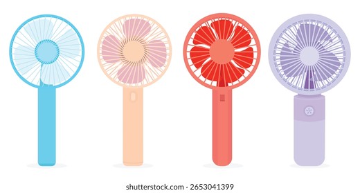 Ventilador portátil mini. Diferentes estilos Digital Electric Handheld Ventilador ícones. Ilustração de vetor