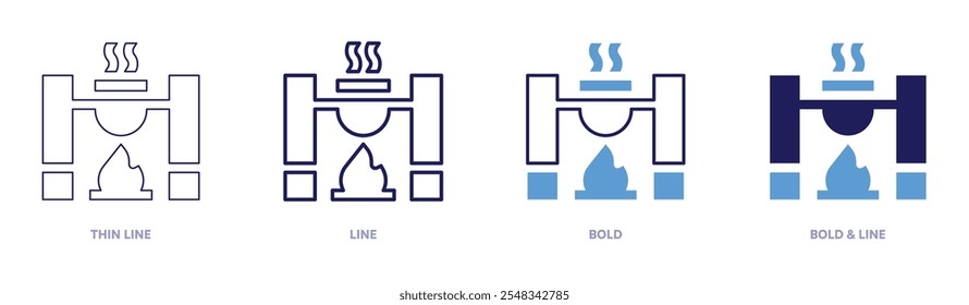 Mini pot on fire icon in 4 different styles. Thin Line, Line, Bold, and Bold Line. Duotone style. Editable stroke.