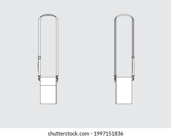 mini pouch bag, front and back, drawing technical flat sketches of garments with vector illustration.