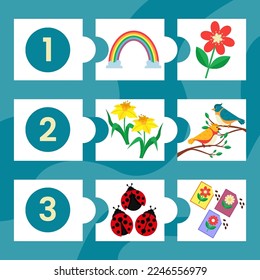 Mini puzzle game for kids. Spring game board for children