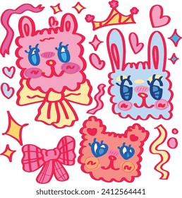 Mini rabbit Love concept. Happy Valentine`s day. pattern and seamless with white background.